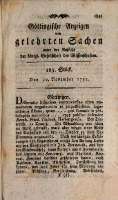 Göttingische Anzeigen von gelehrten Sachen (Göttingische Zeitungen von gelehrten Sachen) Montag 20. November 1797