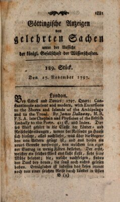 Göttingische Anzeigen von gelehrten Sachen (Göttingische Zeitungen von gelehrten Sachen) Montag 27. November 1797