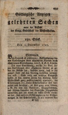 Göttingische Anzeigen von gelehrten Sachen (Göttingische Zeitungen von gelehrten Sachen) Samstag 2. Dezember 1797