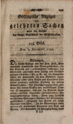 Göttingische Anzeigen von gelehrten Sachen (Göttingische Zeitungen von gelehrten Sachen) Montag 4. Dezember 1797