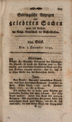 Göttingische Anzeigen von gelehrten Sachen (Göttingische Zeitungen von gelehrten Sachen) Donnerstag 7. Dezember 1797