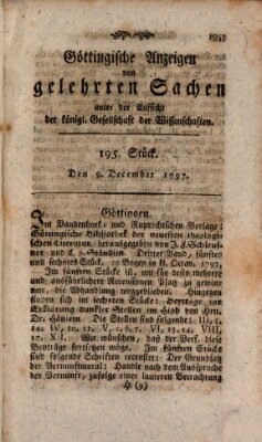 Göttingische Anzeigen von gelehrten Sachen (Göttingische Zeitungen von gelehrten Sachen) Samstag 9. Dezember 1797