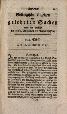 Göttingische Anzeigen von gelehrten Sachen (Göttingische Zeitungen von gelehrten Sachen) Samstag 23. Dezember 1797