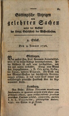 Göttingische Anzeigen von gelehrten Sachen (Göttingische Zeitungen von gelehrten Sachen) Donnerstag 4. Januar 1798