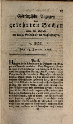 Göttingische Anzeigen von gelehrten Sachen (Göttingische Zeitungen von gelehrten Sachen) Samstag 13. Januar 1798