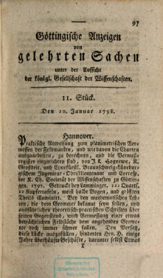 Göttingische Anzeigen von gelehrten Sachen (Göttingische Zeitungen von gelehrten Sachen) Samstag 20. Januar 1798