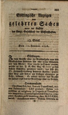 Göttingische Anzeigen von gelehrten Sachen (Göttingische Zeitungen von gelehrten Sachen) Montag 22. Januar 1798