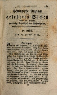 Göttingische Anzeigen von gelehrten Sachen (Göttingische Zeitungen von gelehrten Sachen) Montag 29. Januar 1798