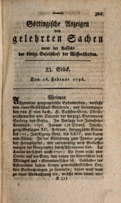 Göttingische Anzeigen von gelehrten Sachen (Göttingische Zeitungen von gelehrten Sachen) Montag 26. Februar 1798