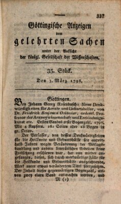 Göttingische Anzeigen von gelehrten Sachen (Göttingische Zeitungen von gelehrten Sachen) Samstag 3. März 1798