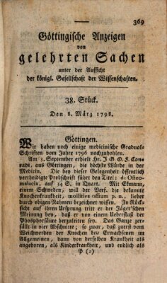 Göttingische Anzeigen von gelehrten Sachen (Göttingische Zeitungen von gelehrten Sachen) Donnerstag 8. März 1798