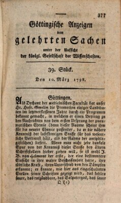 Göttingische Anzeigen von gelehrten Sachen (Göttingische Zeitungen von gelehrten Sachen) Samstag 10. März 1798