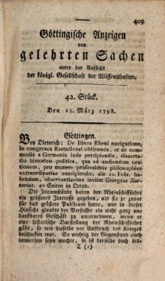 Göttingische Anzeigen von gelehrten Sachen (Göttingische Zeitungen von gelehrten Sachen) Donnerstag 15. März 1798