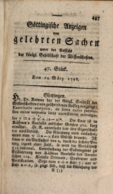 Göttingische Anzeigen von gelehrten Sachen (Göttingische Zeitungen von gelehrten Sachen) Samstag 24. März 1798