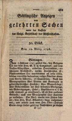 Göttingische Anzeigen von gelehrten Sachen (Göttingische Zeitungen von gelehrten Sachen) Donnerstag 29. März 1798