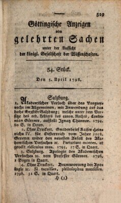 Göttingische Anzeigen von gelehrten Sachen (Göttingische Zeitungen von gelehrten Sachen) Donnerstag 5. April 1798