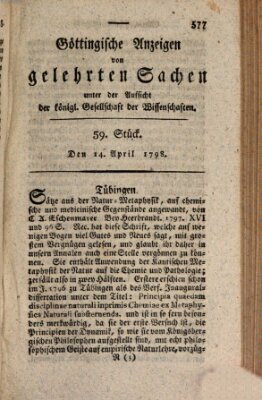 Göttingische Anzeigen von gelehrten Sachen (Göttingische Zeitungen von gelehrten Sachen) Samstag 14. April 1798