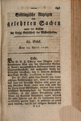 Göttingische Anzeigen von gelehrten Sachen (Göttingische Zeitungen von gelehrten Sachen) Montag 23. April 1798