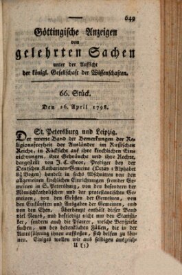 Göttingische Anzeigen von gelehrten Sachen (Göttingische Zeitungen von gelehrten Sachen) Donnerstag 26. April 1798