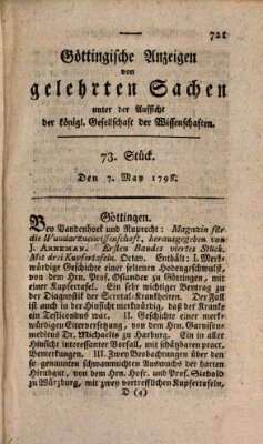 Göttingische Anzeigen von gelehrten Sachen (Göttingische Zeitungen von gelehrten Sachen) Montag 7. Mai 1798