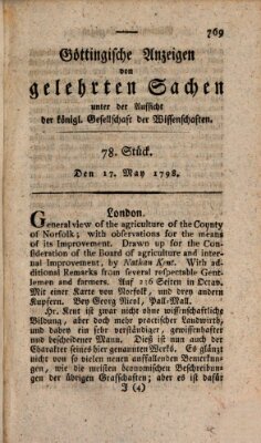 Göttingische Anzeigen von gelehrten Sachen (Göttingische Zeitungen von gelehrten Sachen) Donnerstag 17. Mai 1798