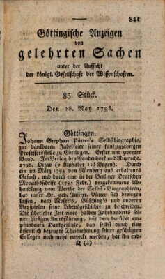 Göttingische Anzeigen von gelehrten Sachen (Göttingische Zeitungen von gelehrten Sachen) Montag 28. Mai 1798