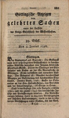 Göttingische Anzeigen von gelehrten Sachen (Göttingische Zeitungen von gelehrten Sachen) Montag 4. Juni 1798