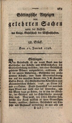 Göttingische Anzeigen von gelehrten Sachen (Göttingische Zeitungen von gelehrten Sachen) Donnerstag 21. Juni 1798