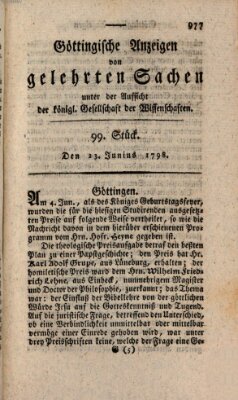 Göttingische Anzeigen von gelehrten Sachen (Göttingische Zeitungen von gelehrten Sachen) Samstag 23. Juni 1798