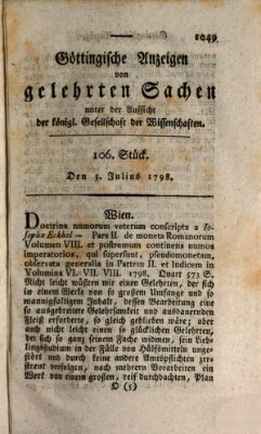 Göttingische Anzeigen von gelehrten Sachen (Göttingische Zeitungen von gelehrten Sachen) Donnerstag 5. Juli 1798