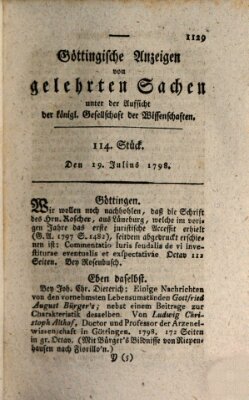 Göttingische Anzeigen von gelehrten Sachen (Göttingische Zeitungen von gelehrten Sachen) Donnerstag 19. Juli 1798