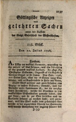 Göttingische Anzeigen von gelehrten Sachen (Göttingische Zeitungen von gelehrten Sachen) Samstag 21. Juli 1798