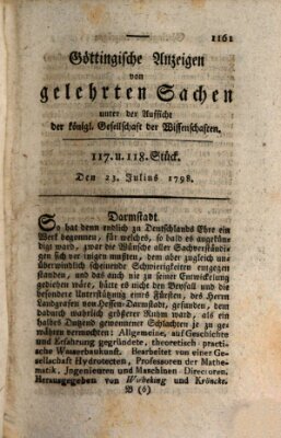 Göttingische Anzeigen von gelehrten Sachen (Göttingische Zeitungen von gelehrten Sachen) Montag 23. Juli 1798