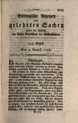 Göttingische Anzeigen von gelehrten Sachen (Göttingische Zeitungen von gelehrten Sachen) Samstag 4. August 1798