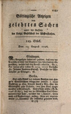 Göttingische Anzeigen von gelehrten Sachen (Göttingische Zeitungen von gelehrten Sachen) Montag 13. August 1798