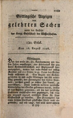 Göttingische Anzeigen von gelehrten Sachen (Göttingische Zeitungen von gelehrten Sachen) Donnerstag 16. August 1798