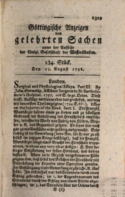 Göttingische Anzeigen von gelehrten Sachen (Göttingische Zeitungen von gelehrten Sachen) Donnerstag 23. August 1798