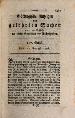 Göttingische Anzeigen von gelehrten Sachen (Göttingische Zeitungen von gelehrten Sachen) Montag 27. August 1798