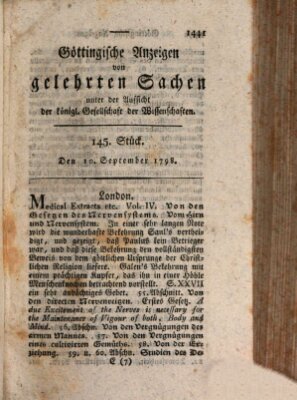 Göttingische Anzeigen von gelehrten Sachen (Göttingische Zeitungen von gelehrten Sachen) Montag 10. September 1798