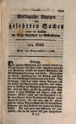 Göttingische Anzeigen von gelehrten Sachen (Göttingische Zeitungen von gelehrten Sachen) Donnerstag 27. September 1798