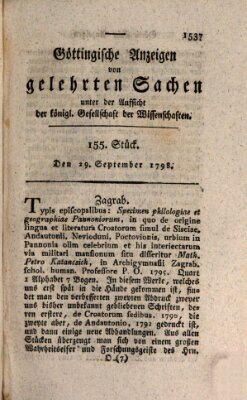 Göttingische Anzeigen von gelehrten Sachen (Göttingische Zeitungen von gelehrten Sachen) Samstag 29. September 1798