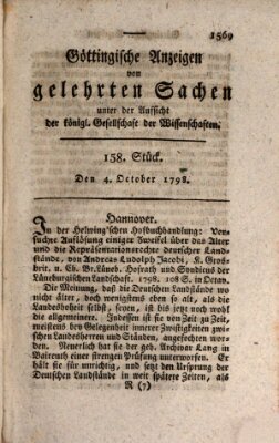 Göttingische Anzeigen von gelehrten Sachen (Göttingische Zeitungen von gelehrten Sachen) Donnerstag 4. Oktober 1798