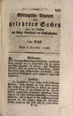 Göttingische Anzeigen von gelehrten Sachen (Göttingische Zeitungen von gelehrten Sachen) Samstag 6. Oktober 1798