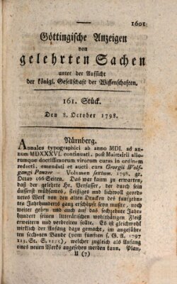 Göttingische Anzeigen von gelehrten Sachen (Göttingische Zeitungen von gelehrten Sachen) Montag 8. Oktober 1798