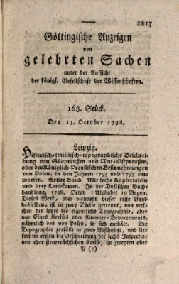 Göttingische Anzeigen von gelehrten Sachen (Göttingische Zeitungen von gelehrten Sachen) Samstag 13. Oktober 1798