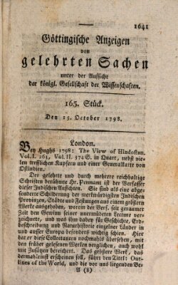 Göttingische Anzeigen von gelehrten Sachen (Göttingische Zeitungen von gelehrten Sachen) Montag 15. Oktober 1798