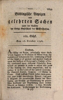 Göttingische Anzeigen von gelehrten Sachen (Göttingische Zeitungen von gelehrten Sachen) Donnerstag 18. Oktober 1798