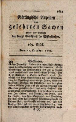 Göttingische Anzeigen von gelehrten Sachen (Göttingische Zeitungen von gelehrten Sachen) Montag 22. Oktober 1798