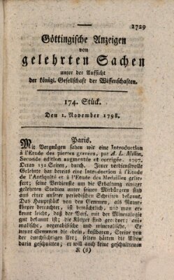 Göttingische Anzeigen von gelehrten Sachen (Göttingische Zeitungen von gelehrten Sachen) Donnerstag 1. November 1798