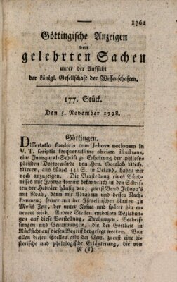 Göttingische Anzeigen von gelehrten Sachen (Göttingische Zeitungen von gelehrten Sachen) Montag 5. November 1798